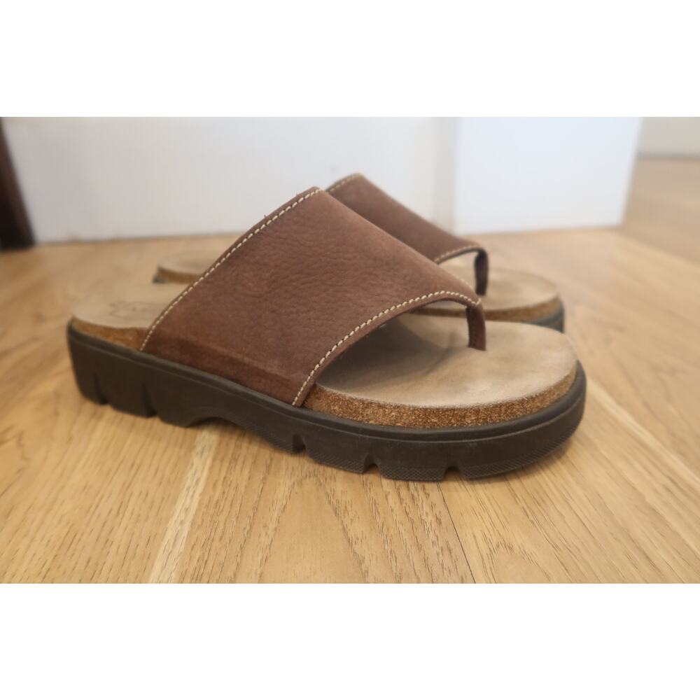 Arizona Jean Company Vintage Y2K Chunky Sole Brown Leather Thong Sandals Sz 8.5